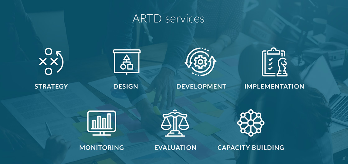 ARTD provides Strategy, Design, Development, Implementation, Monitoring, Evaluation and Capacity Building Services for Government and Non-Government Organisations.