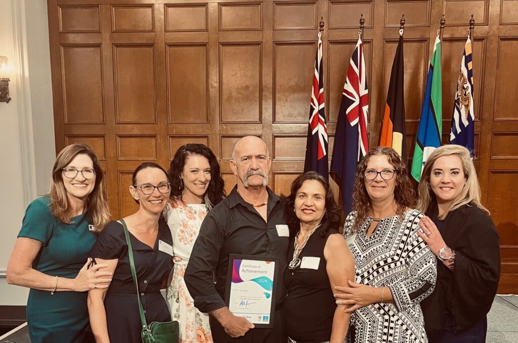 Syl and his entourage at the Awards ceremony – (Councillor Sandy Landers, Paula Shaw, Lisa Anne Caruana, Syl Johns, Dimple Johns, Roberta Brennan and Tammy Foat)