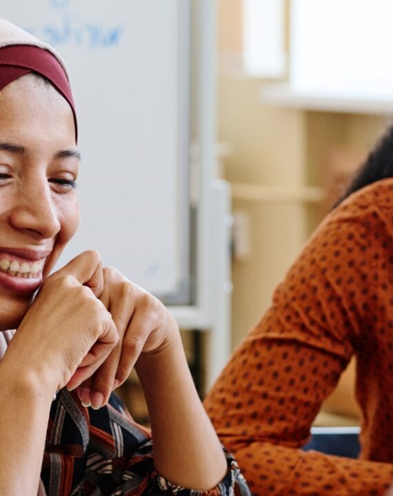 Two women at a training centre.